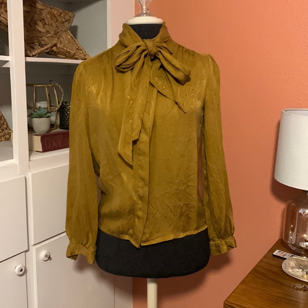 Vintage gold pussy bow top